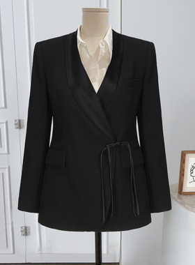 新中式国风外套休闲仿醋酸职业黑色西装套装女2025新中式女装上衣