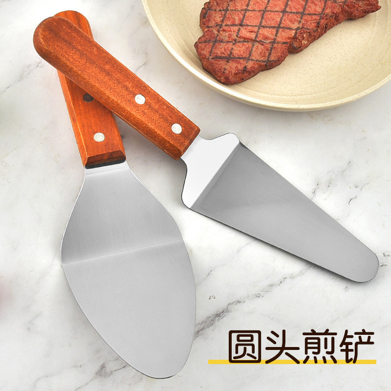 不锈钢木柄披萨饼三角铲刀烘焙工具铁板烧料理煎铲子切蛋糕专用铲