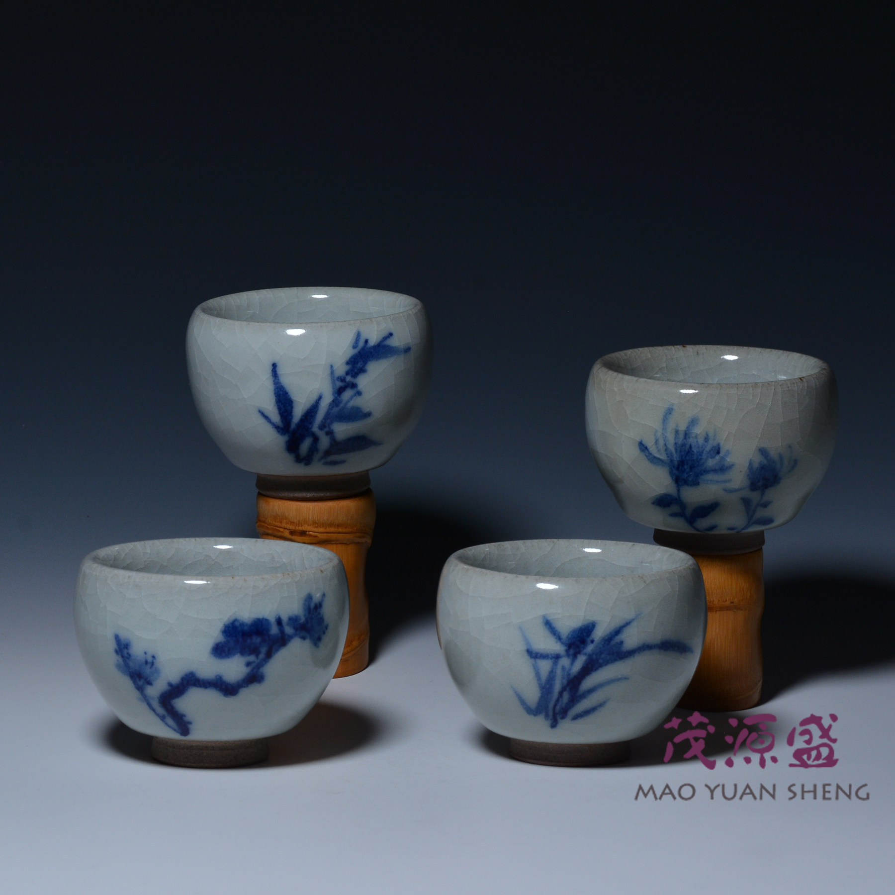 陈明谦冰裂庆华梅兰竹菊蛋形茶杯图片