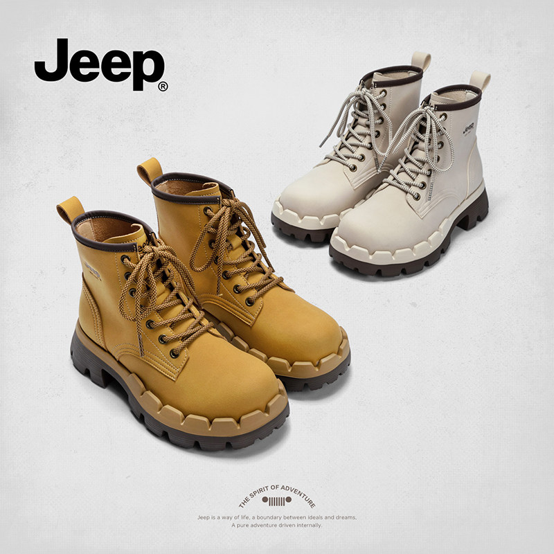 jeep马丁靴女款2025新款秋冬户外高帮工装靴英伦风超火增高大黄靴