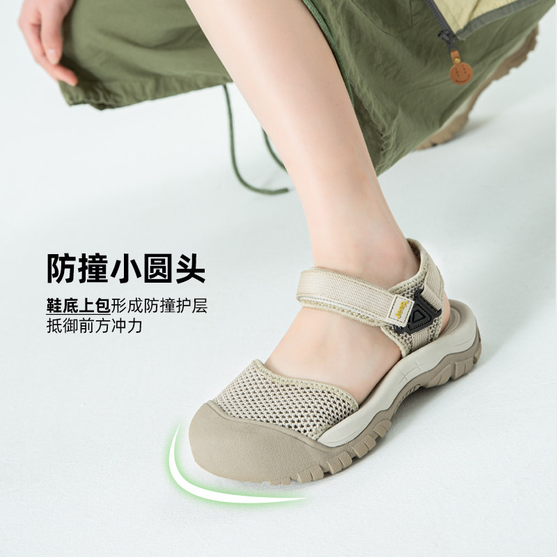 jeep网面镂空沙滩凉鞋女夏季厚底休闲运动凉鞋女外穿包头罗马鞋子