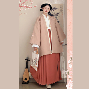 晴雅记秋冬汉元素改良通勤日常宋制汉服加厚毛呢大衣对襟袄对襟衫