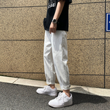 棉麻9九分裤男士冰丝休闲夏季薄款亚麻宽松痞帅白色裤子K174--P35，男装休闲裤，星座308B-1
