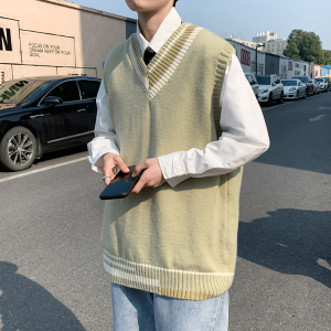 针织V领无袖背心男外穿秋季ins潮牌bf毛衣马甲坎肩外套MY31-P32图片
