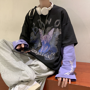 假两件卫衣男港风潮流韩版宽松秋季休闲套头衫外套MY089-P35图片