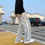 春季新款侧边手工编织抽绳卫裤男宽松直筒垂感阔腿裤大码K014-P35，男装休闲裤，星座308B-1