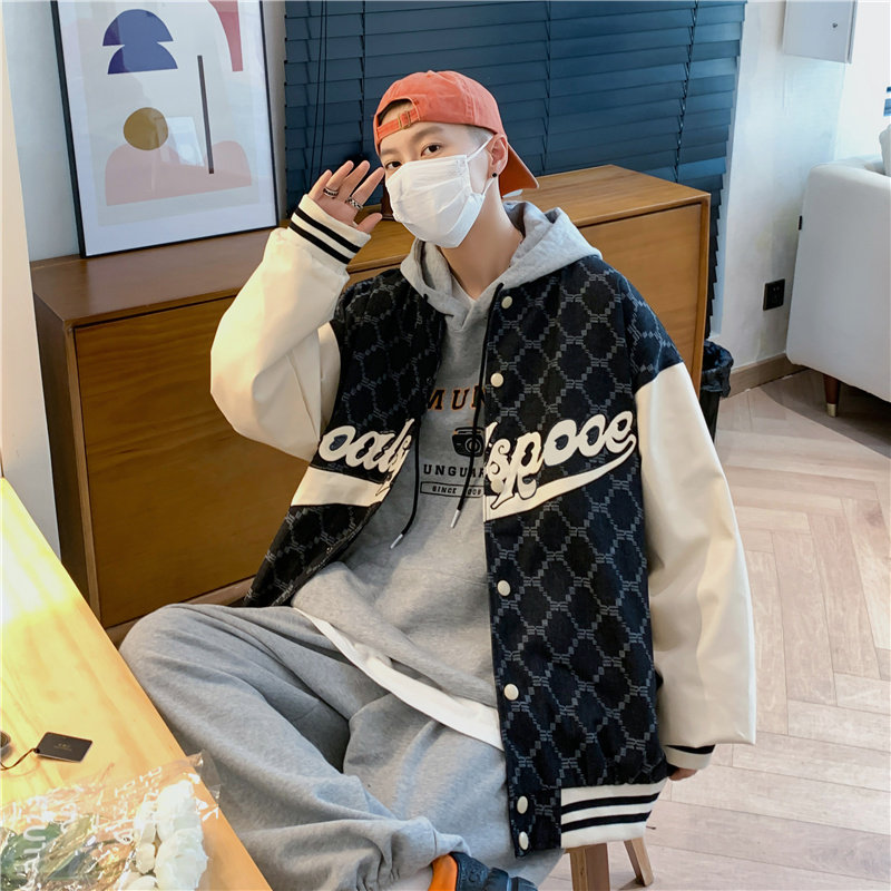 棒球服男潮ins秋季美式潮牌嘻哈拼接宽松情侣夹克Y06525-P52图片
