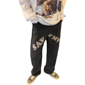 美式街头牛仔裤男春秋宽松直筒长裤hiphop潮牌高街裤子N01824-P45图片