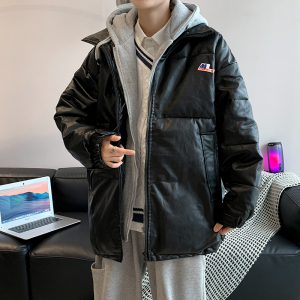 假两件棉衣男冬季宽松PU皮百搭连帽棉服港风棉袄外套MY035-P95图片