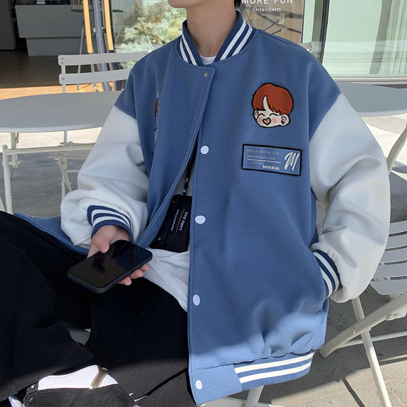 复古棒球服夹克2023秋新款韩版宽松撞色拼接学生外套JK0143-P50,男装夹克,星座308B-1