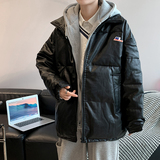 假两件棉衣男冬季宽松PU皮百搭连帽棉服港风棉袄外套MY035-P95，男装棉衣，星座308B-1