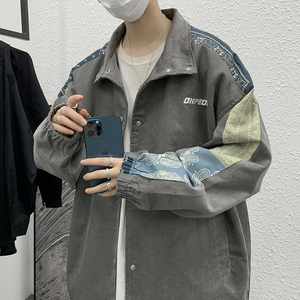 灯芯绒刺绣腰果花拼接立领外套韩版宽松bf风棒球服学生JK0108-P60