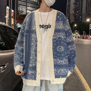 秋季2023新款开衫毛衣男腰果花宽松韩版慵懒风针织衫外套M004-P45图片