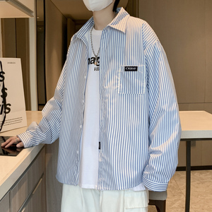 条纹长袖衬衫2023春季新款潮流休闲宽松百搭衬衣外套CS0303-P35图片