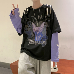 假两件卫衣男港风潮流韩版宽松秋季休闲套头衫外套MY089-P35图片
