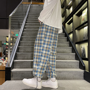 格子裤子男直筒宽松运动裤潮牌ins高街卫裤长裤K02171-P38图片
