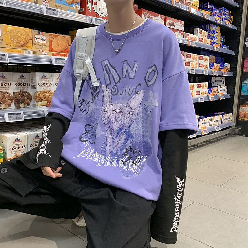 假两件卫衣男港风潮流韩版宽松秋季休闲套头衫外套MY089-P35,男装卫衣,星座308B-1