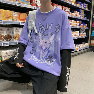假两件卫衣男港风潮流韩版宽松秋季休闲套头衫外套MY089-P35图片