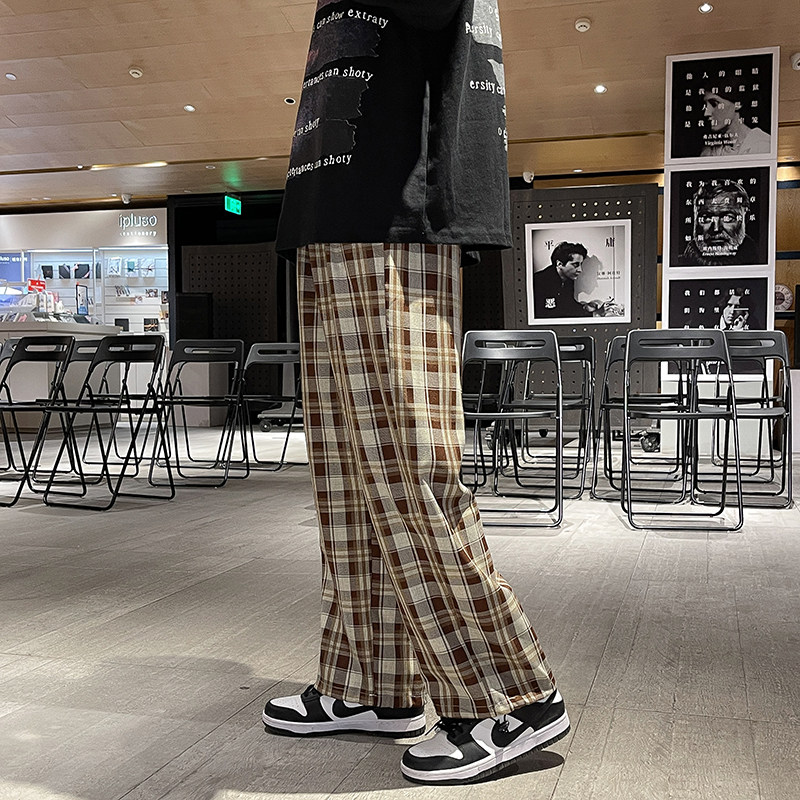 格子裤子男直筒宽松运动裤潮牌ins高街卫裤长裤K02171-P38,男装休闲裤,星座308B-1