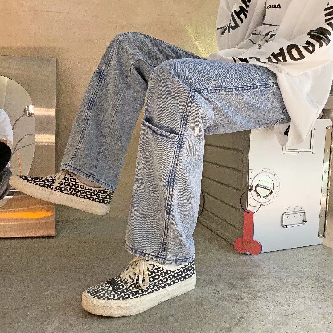 KZ35男牛仔裤春秋款韩版长裤潮牌ins港风宽松直筒裤子N0807-P45，女装牛仔裤，星座308B-1