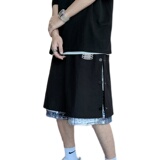 腰果花短裤男夏季嘻哈假两件排扣5六分裤高街ins潮中裤DK886-P28，男装休闲裤，星座308B-1