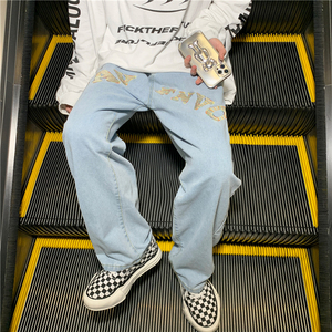 美式街头牛仔裤男春秋宽松直筒长裤hiphop潮牌高街裤子N01824-P45