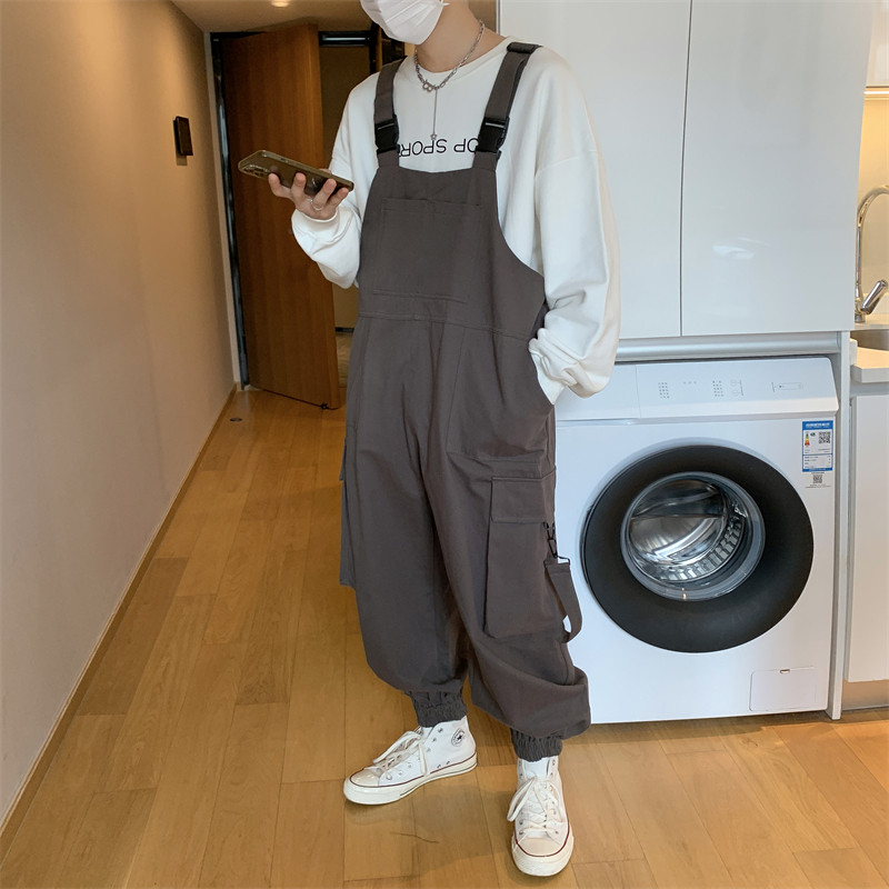 休闲工装背带裤男2023秋新款韩版ins复古宽松松紧束脚裤K069-P58,男装休闲裤,星座308B-1