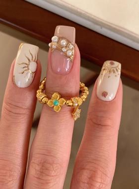 新中式仿绿松石弹力绳蹦迪珠戒指