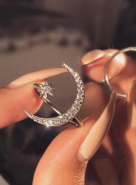 臻荣wish热卖新款新月牙星月戒指