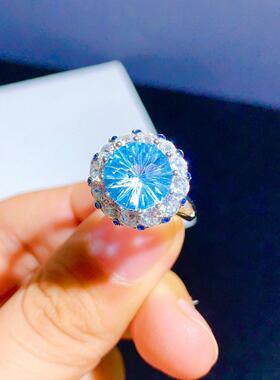 新款八心八箭仿天然天空蓝托帕石