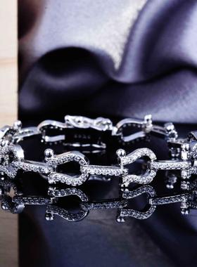 嘻哈风微镶满钻马蹄手链欧美时尚