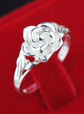 臻荣wish热卖镀s925银玫瑰花戒指