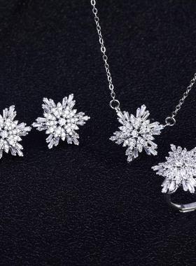 镀925纯银耳钉女雪花吊坠韩国