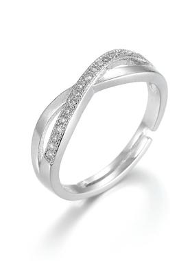 纯白铜戒指女时尚锆石水钻交叉