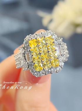 时尚轻奢镶嵌阿斯切黄钻戒指简约