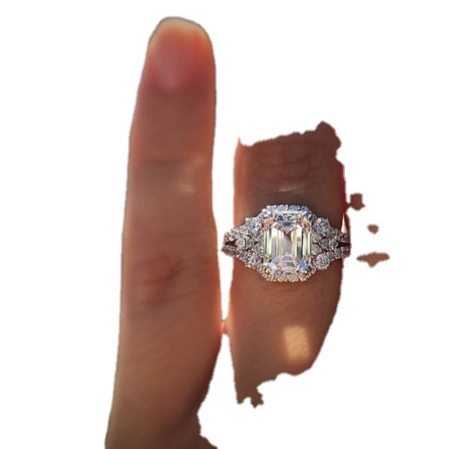 宁语wish热卖新款公主方形仿真锆石戒指结婚求婚克拉异形钻女婚戒