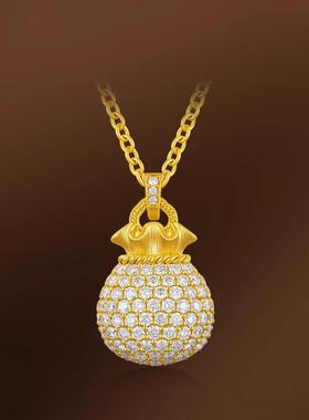 新中式古法微镶满钻拉丝小福袋