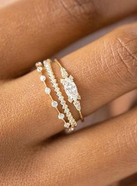 新款3件套镀14K黄金仿真锆石戒指