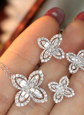 设计感项链女四叶草吊坠小众满钻