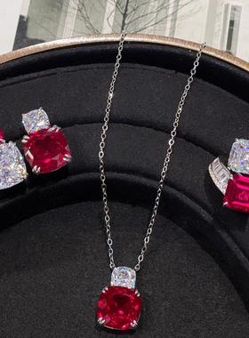 轻奢红刚玉吊坠项链时尚晚宴培育