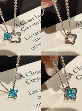 轻奢薄荷曼波四叶草项链显白