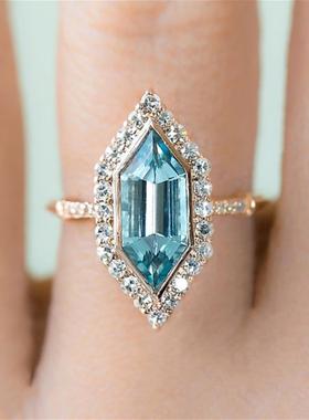 臻荣wish新款镶嵌异形海蓝色