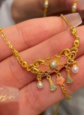 黄金色花丝珐琅彩如意芍药花复古