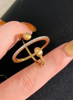 法式复古镶钻拉丝星环戒指小众