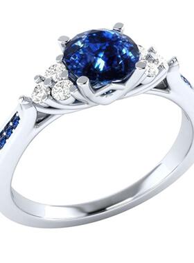 臻荣wish新品镶嵌蓝宝石锆石戒指