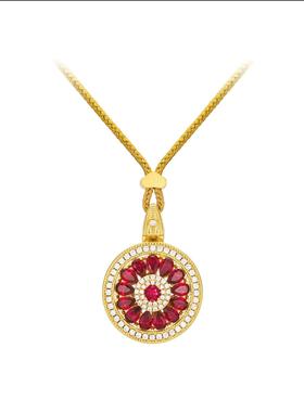 古法沙金红宝石玫瑰花窗吊坠仿