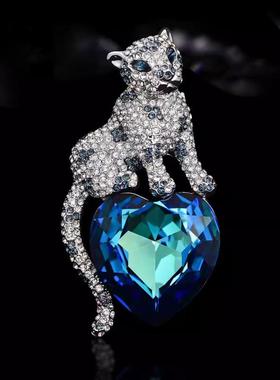 海洋之心豹子胸针设计花朵项链