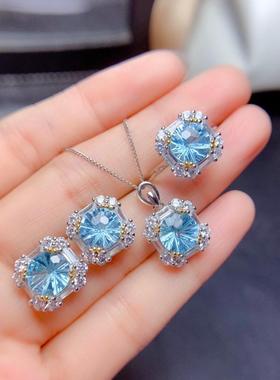 爆款仿天然天空蓝托帕石套装戒指