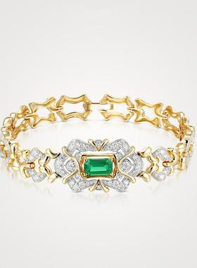 法式复古豪华祖母绿群镶锆石高端