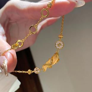 新中式八方来财拉丝铜钱小锦鲤手链项链两戴款式微镶锆石手饰品女